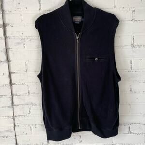 Pendleton Black Zip Up Vest Large Cotton Sleeveless Jacket Heavy Cardigan
